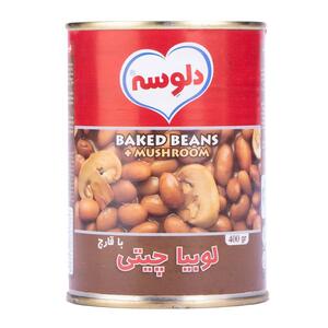 کنسرو لوبیا چیتی با قارچ 400 گرمی دلوسه