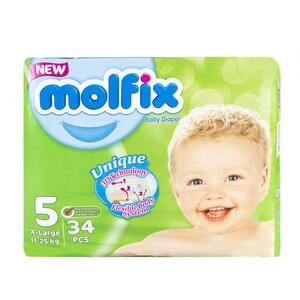 پوشک بچه سه بعدی سایز 5 خیلی بزرگ 34 عددی مولفیکس