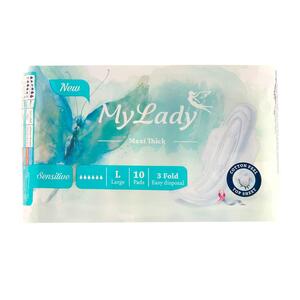 نواربهداشتی مکسی فیروزه ای پنبه ای بزرگ 10 عددی مای لیدی