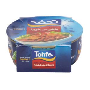 کنسرو ماهی تن با لوبیا چیتی در سس گوجه فرنگی 230 گرمی تحفه