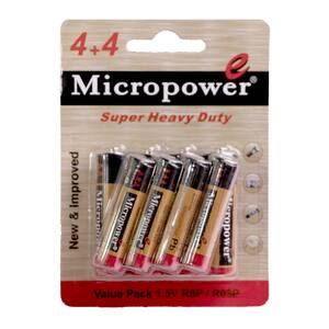 پک باتری کربن زینک 4 قلم و 4 نیم قلم میکروپاور