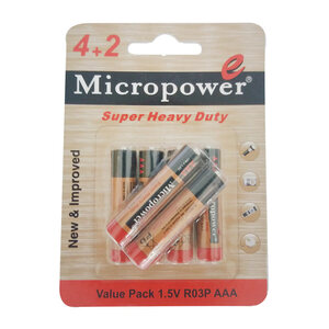 باطری نیم قلم کربن زینک 6 عددی میکروپاور