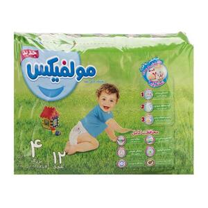 پوشک بچه سه بعدی سایز 4 بزرگ 12 عددی مولفیکس