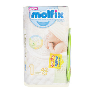 پوشک بچه 3 بعدی سایز1 نوزادی 42 عددی به همراه دستمال مولفیکس