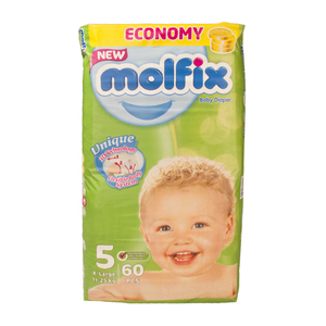 پوشک بچه سه بعدی اقتصادی سایز 5 خیلی بزرگ 60 عددی مولفیکس