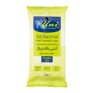 دستمال مرطوب و پاک کننده آنتی باکتریال 12 عددی یونی - روبرو