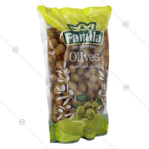 زیتون باهسته معمولی پاکتی 850 گرمی فامیلا - سه‌رخ